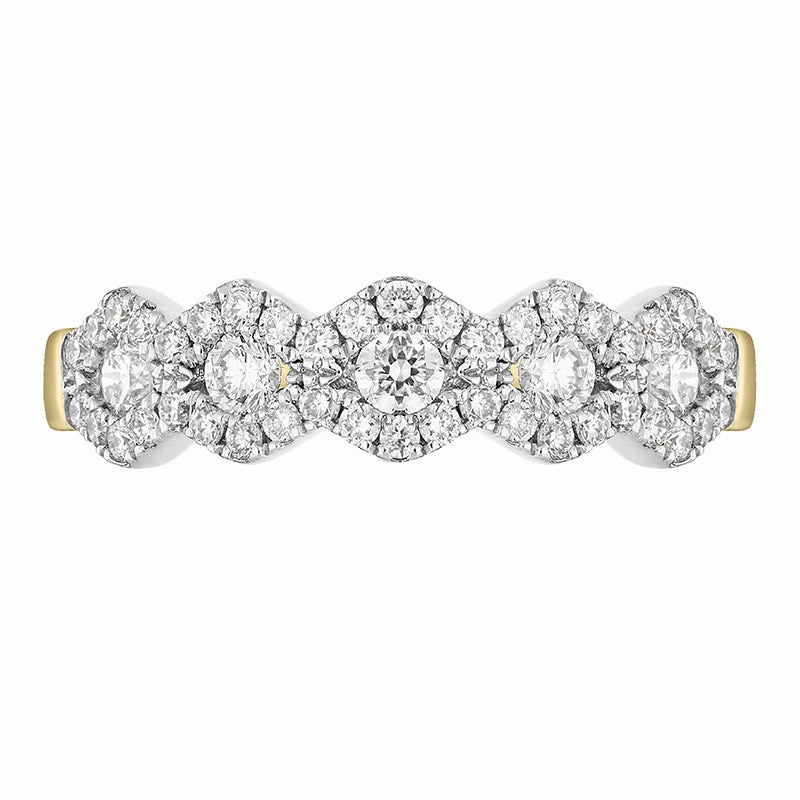 18ct Yellow Gold Diamond Five Stone Cluster Half Eternity Ring