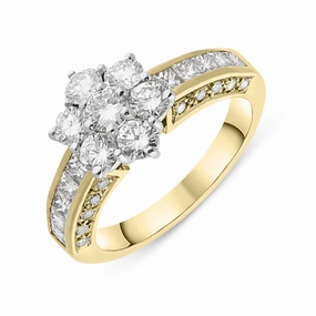 18ct Yellow Gold Diamond Shoulder Flower Ring