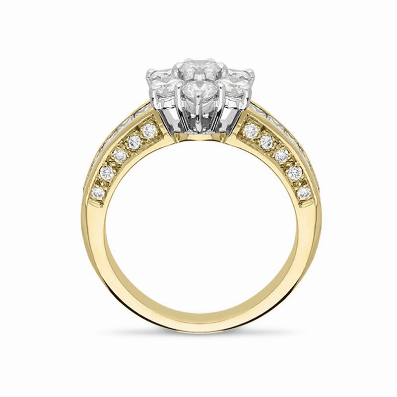 18ct Yellow Gold Diamond Shoulder Flower Ring
