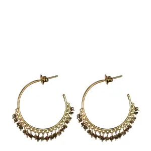 18K Gold Medium Fine Brown Diamond Beaded Hoop Earrings