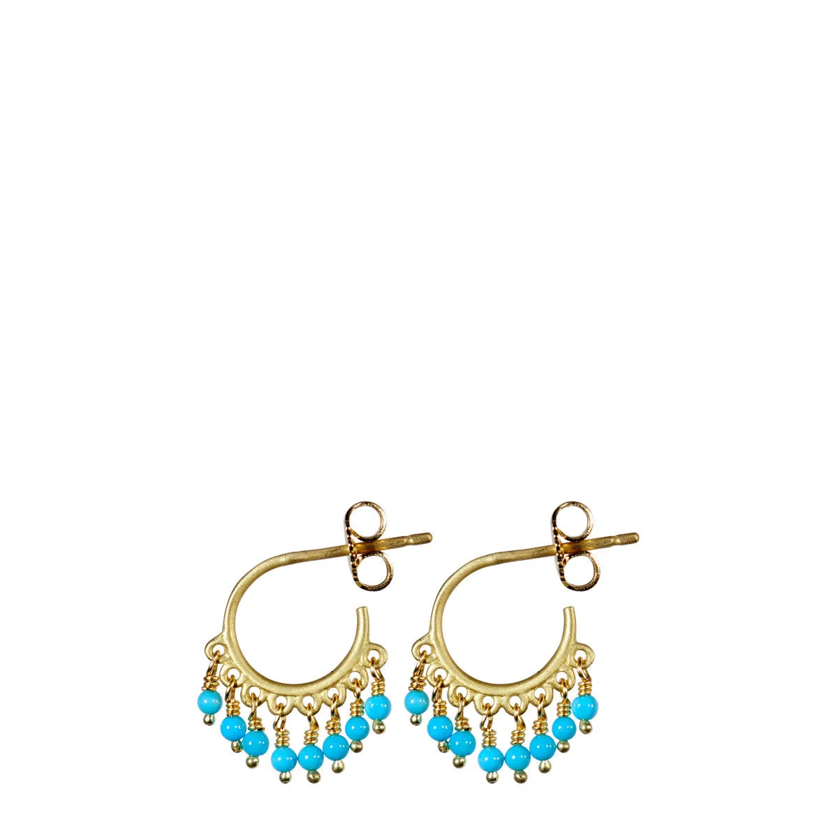 18K Gold Small Fine Turquoise Beaded Hoop Earrings