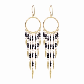 18K Gold Dream Catcher Earrings with Black Diamonds