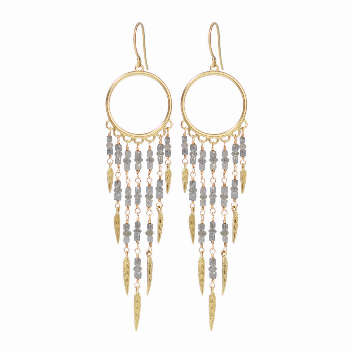 18K Gold Dream Catcher Earrings with Grey Diamonds