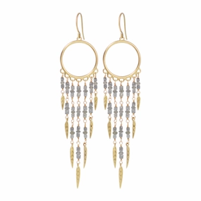 18K Gold Dream Catcher Earrings with Grey Diamonds