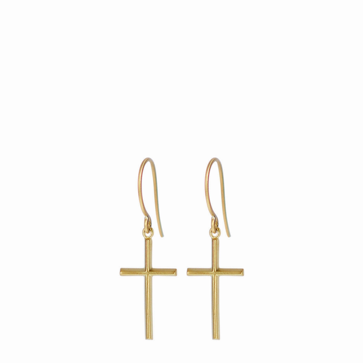 18K Gold Fine Cross Hanging Earrings