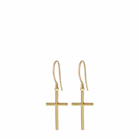 18K Gold Fine Cross Hanging Earrings