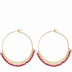 18K Gold Large Ruby Endless Hoop Earrings