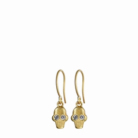 18K Gold Tiny Skull Earrings with Diamonds