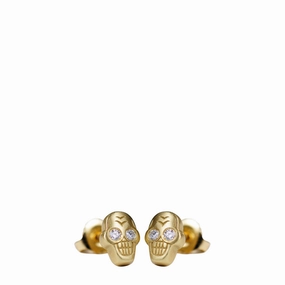 18K Gold Tiny Skull Stud Earrings with Diamonds