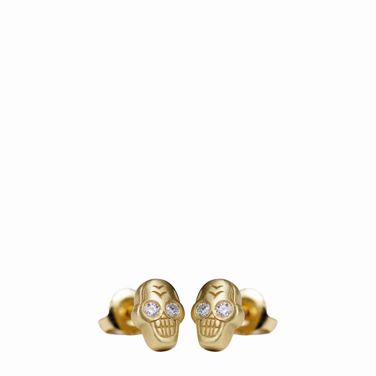 18K Gold Tiny Skull Stud Earrings with Diamonds