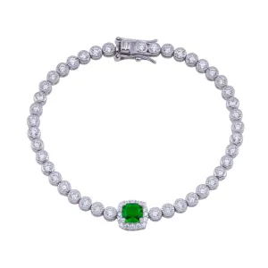 925 Sterling Silver Green CZ Green Halo Center Bubble Tennis Bracelet - BGB00363
