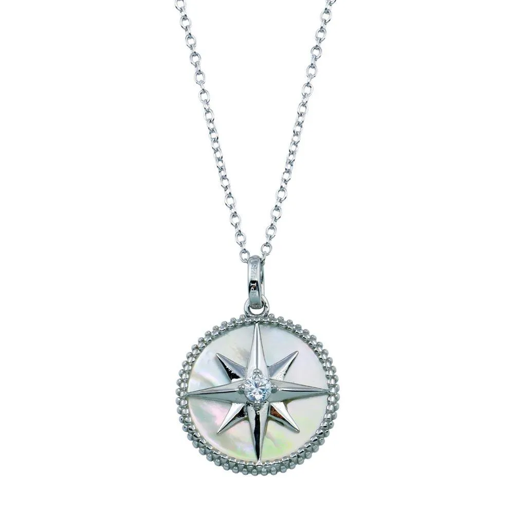 925 Sterling Silver Northern Star CZ Mother of Pearl Pendant - STP01777