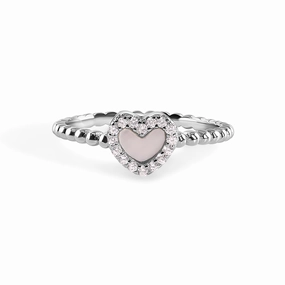 925 Sterling Silver Nickel Free Rhodium Plated Syntethic Opal Heart Clear CZ Ring - STR01172