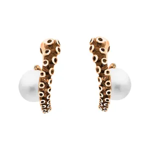 9ct Rose Gold Freshwater Pearl Tentacle Hoop Earrings