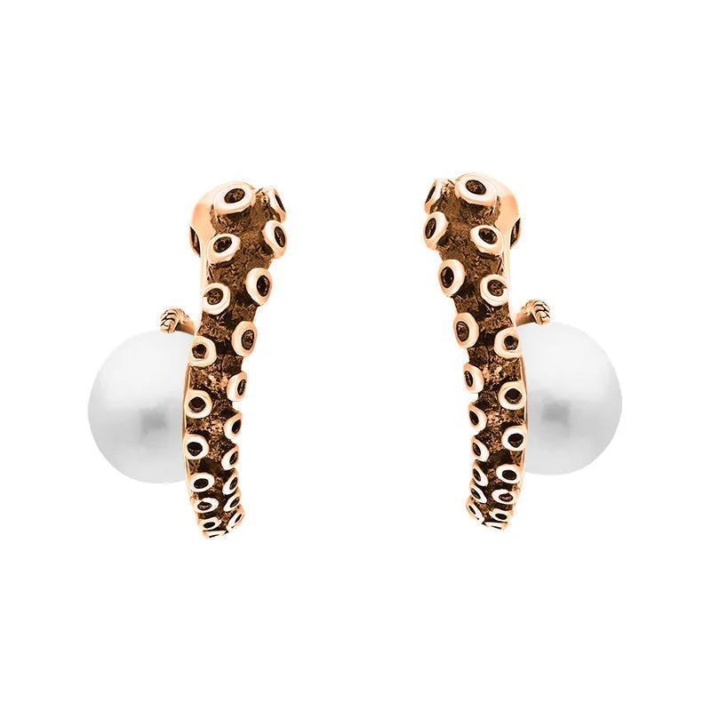 9ct Rose Gold Freshwater Pearl Tentacle Hoop Earrings