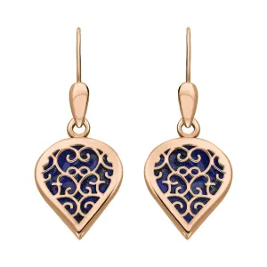 9ct Rose Gold Lapis Lazuli Flore Filigree Heart Drop Earrings