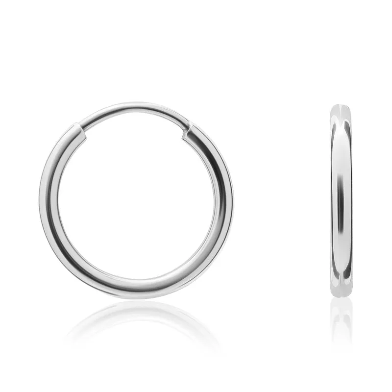 9ct White Gold 13mm Sleeper Hoop Earrings