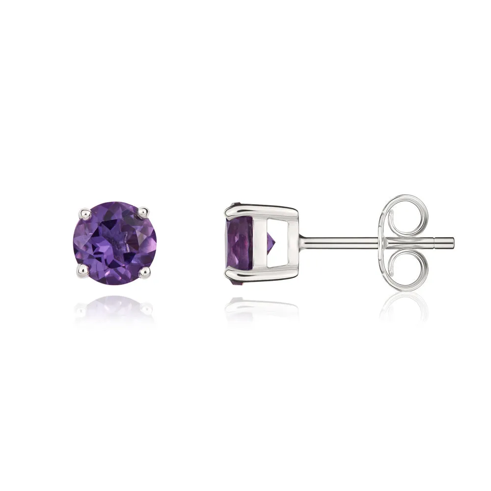 9ct White Gold Amethyst 5mm Round Claw Set Stud Earrings