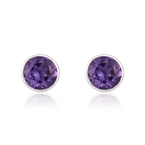 9ct White Gold Amethyst 5mm Round Rub Over Set Stud Earrings