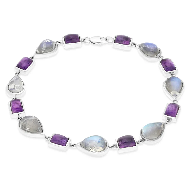 9ct White Gold Amethyst Moonstone Bracelet D