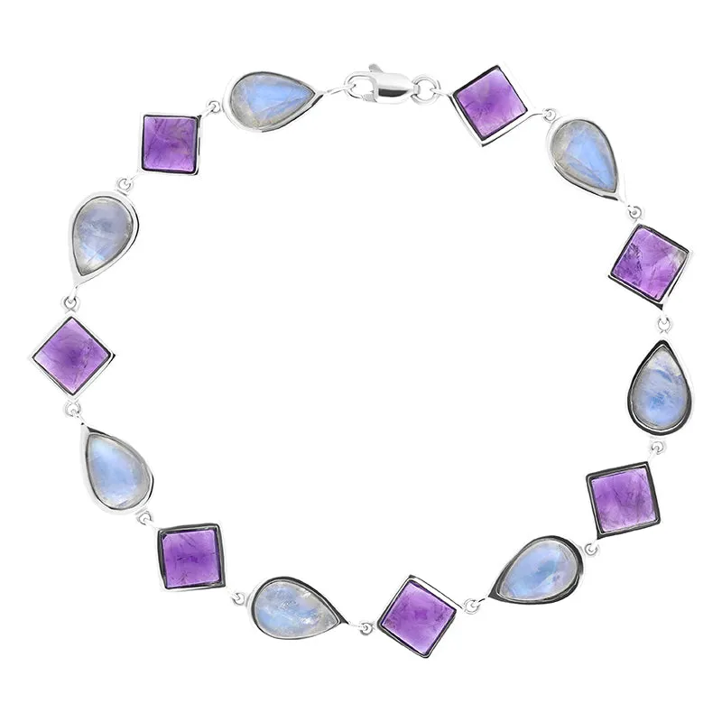 9ct White Gold Amethyst Moonstone Bracelet D