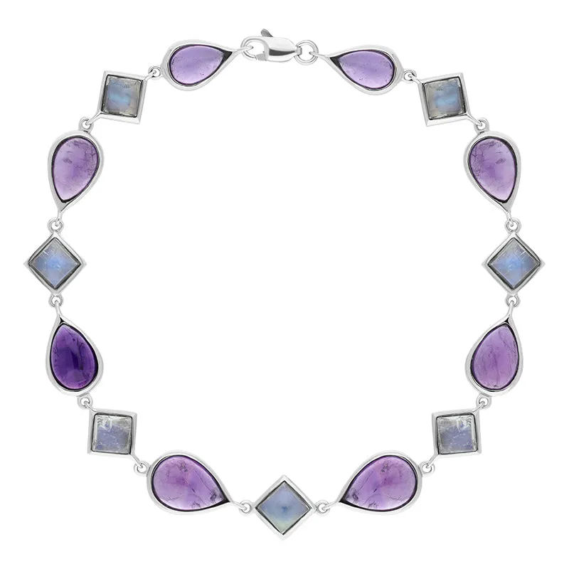 9ct White Gold Amethyst Moonstone Bracelet D