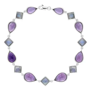 9ct White Gold Amethyst Moonstone Bracelet D