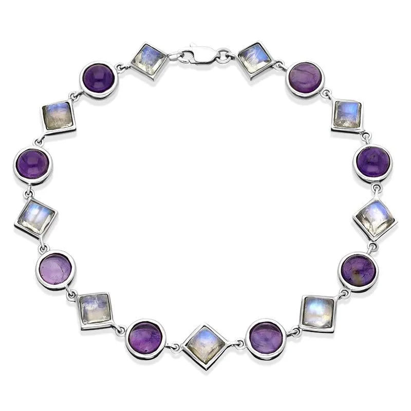9ct White Gold Amethyst Moonstone Bracelet D