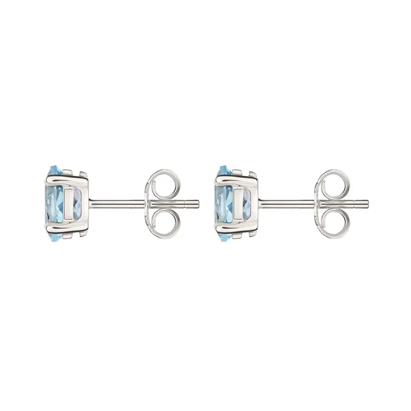 9ct White Gold Aquamarine 7x5mm Oval Claw Set Stud Earrings