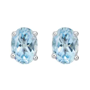 9ct White Gold Aquamarine 7x5mm Oval Claw Set Stud Earrings