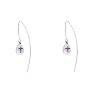 9ct White Gold Blue John Cross Disc Drop Earrings