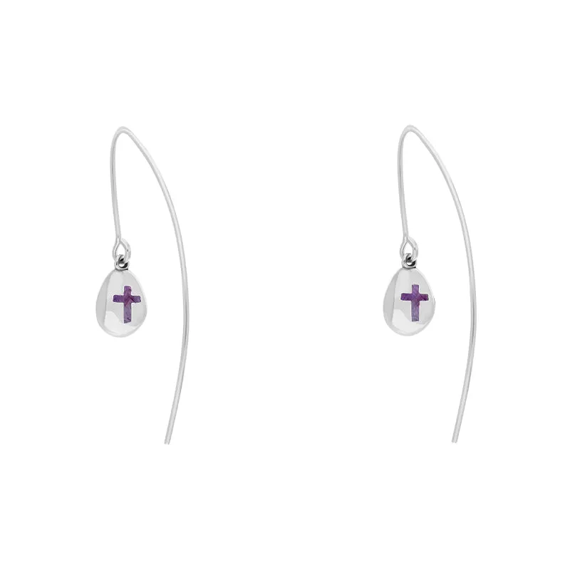 9ct White Gold Blue John Cross Disc Drop Earrings