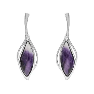 9ct White Gold Blue John Open Marquise Drop Earrings