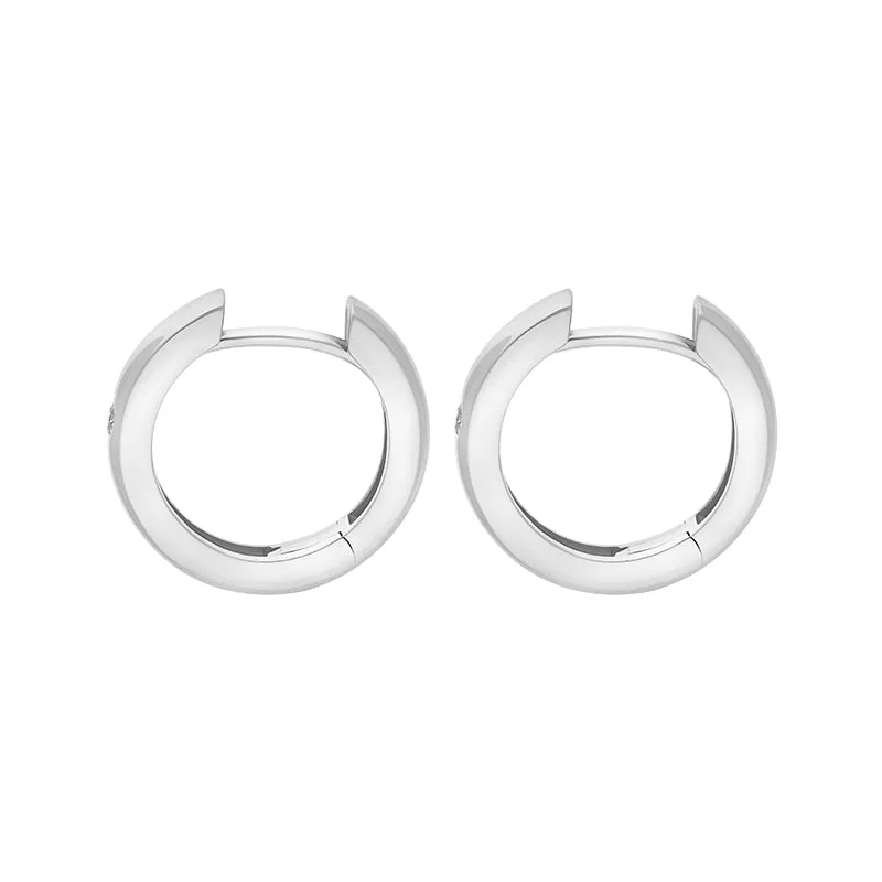 9ct White Gold Diamond 15mm Round Domed Hoop Earrings