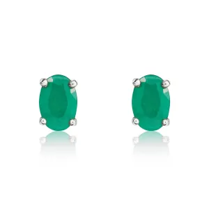 9ct White Gold Emerald 6x4mm Oval Claw Set Stud Earrings