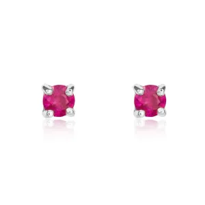 9ct White Gold Ruby 3mm Round Claw Set Stud Earrings
