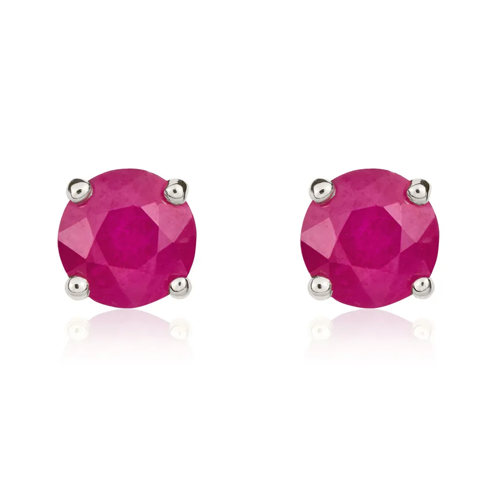 9ct White Gold Ruby 5mm Round Claw Set Stud Earrings
