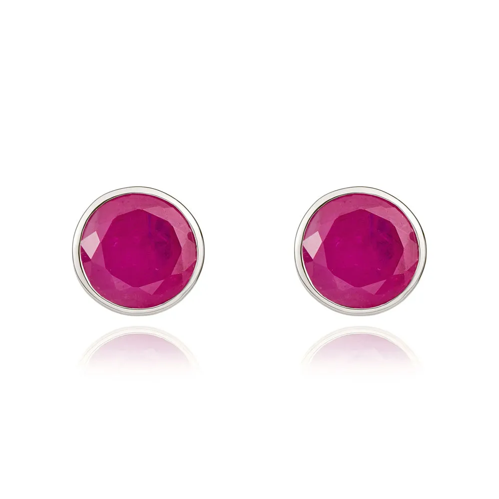 9ct White Gold Ruby 5mm Round Rub Over Set Stud Earrings