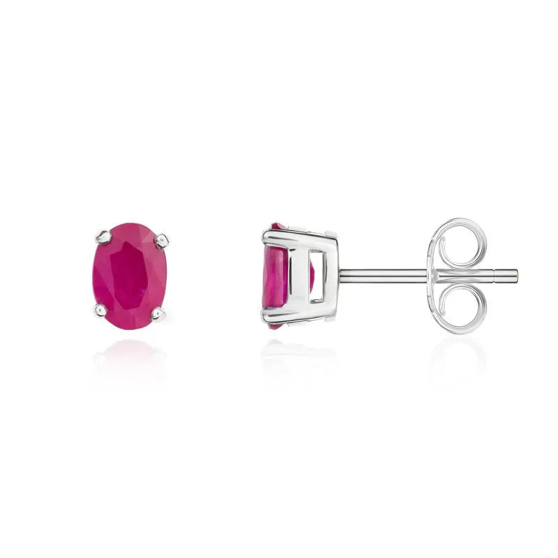 9ct White Gold Ruby 6x4mm Oval Claw Set Stud Earrings