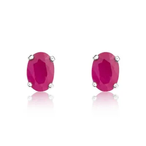 9ct White Gold Ruby 6x4mm Oval Claw Set Stud Earrings