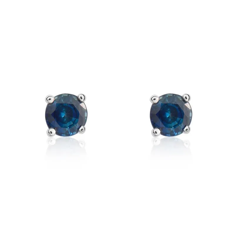 9ct White Gold Sapphire 4mm Round Claw Set Stud Earrings
