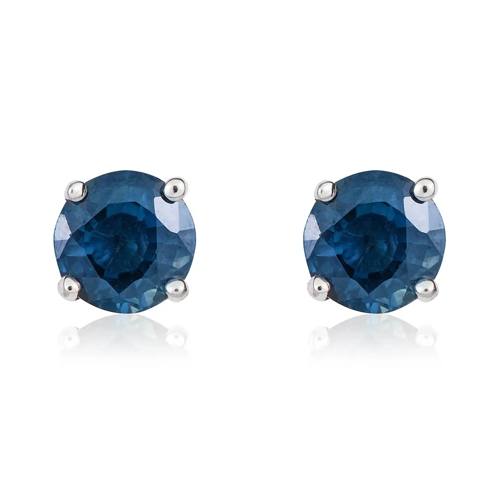9ct White Gold Sapphire 5mm Round Claw Set Stud Earrings