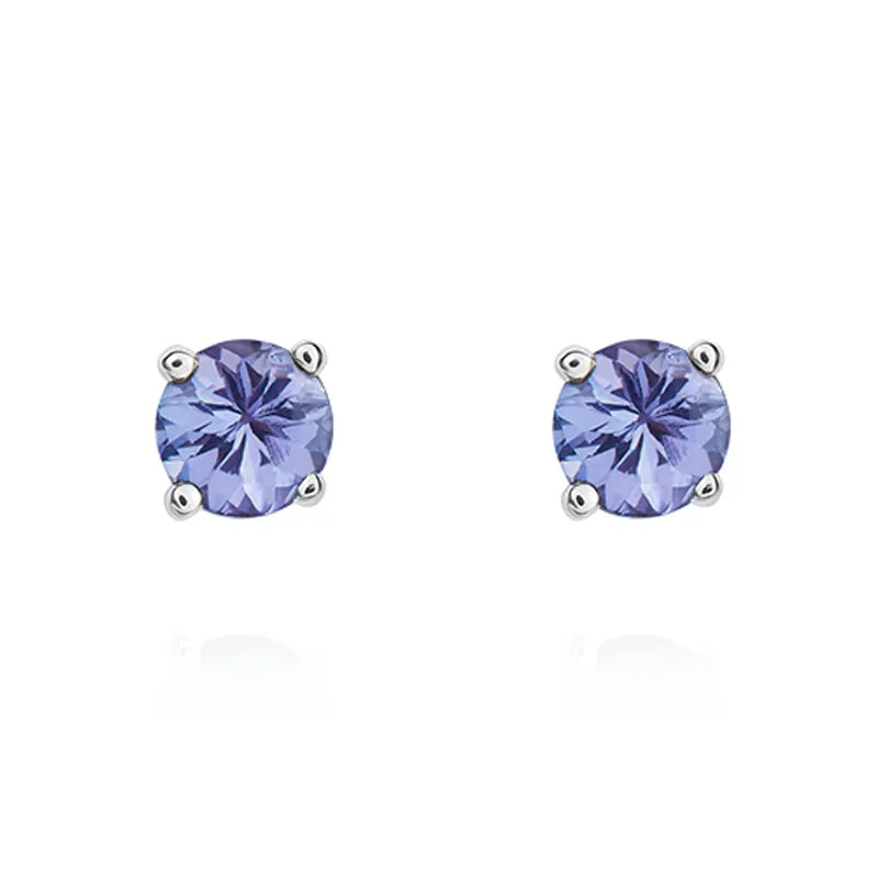 9ct White Gold Tanzanite 4mm Round Claw Set Stud Earrings