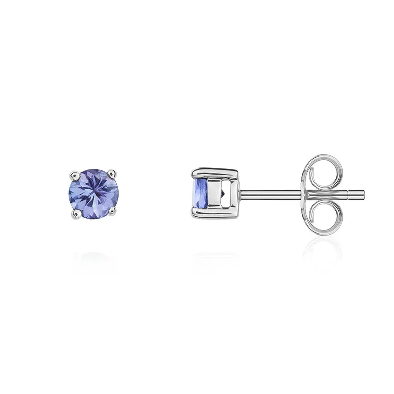 9ct White Gold Tanzanite 4mm Round Claw Set Stud Earrings