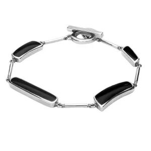 9ct White Gold Whitby Jet Four Stone Rectangular Bar Bracelet D