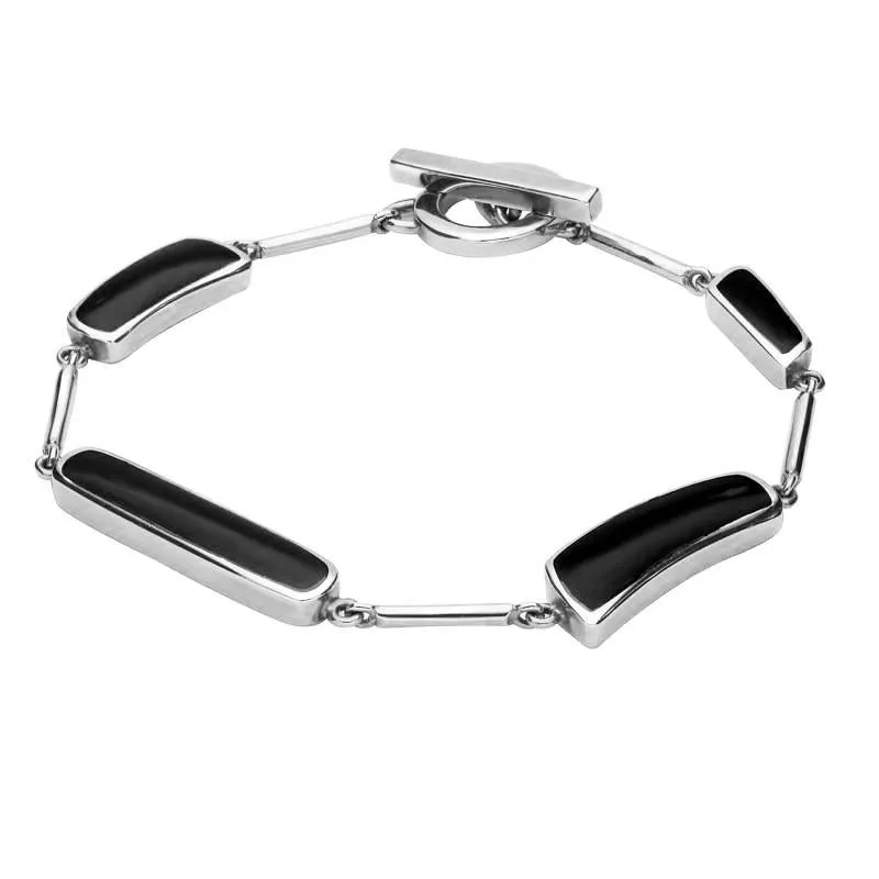 9ct White Gold Whitby Jet Four Stone Rectangular Bar Bracelet D