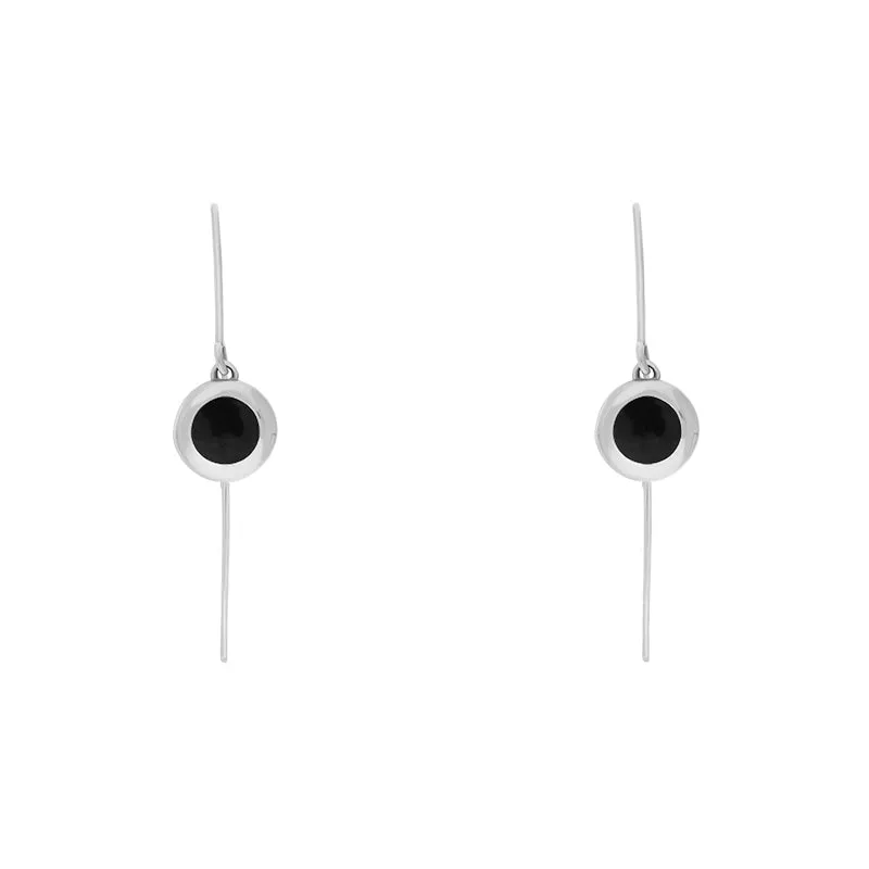 9ct White Gold Whitby Jet Heart Disc Drop Earrings