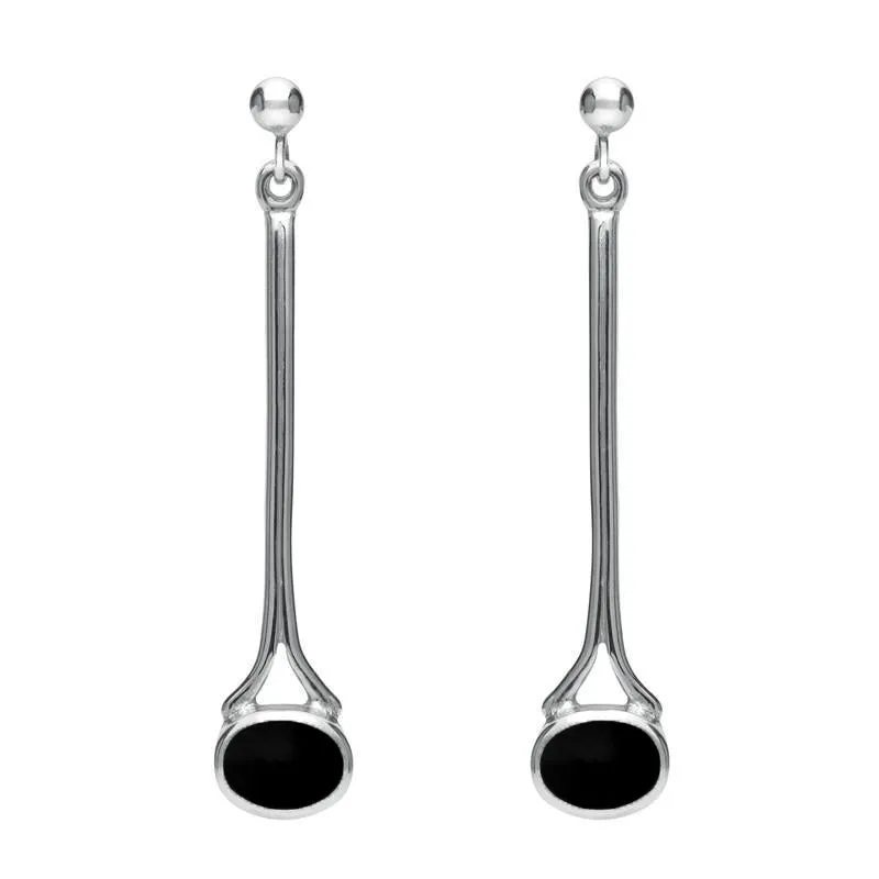 9ct White Gold Whitby Jet Long Drop Earrings