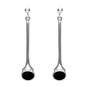 9ct White Gold Whitby Jet Long Drop Earrings