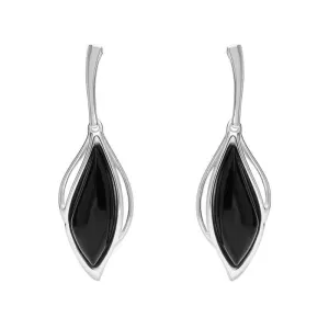 9ct White Gold Whitby Jet Open Marquise Drop Earrings